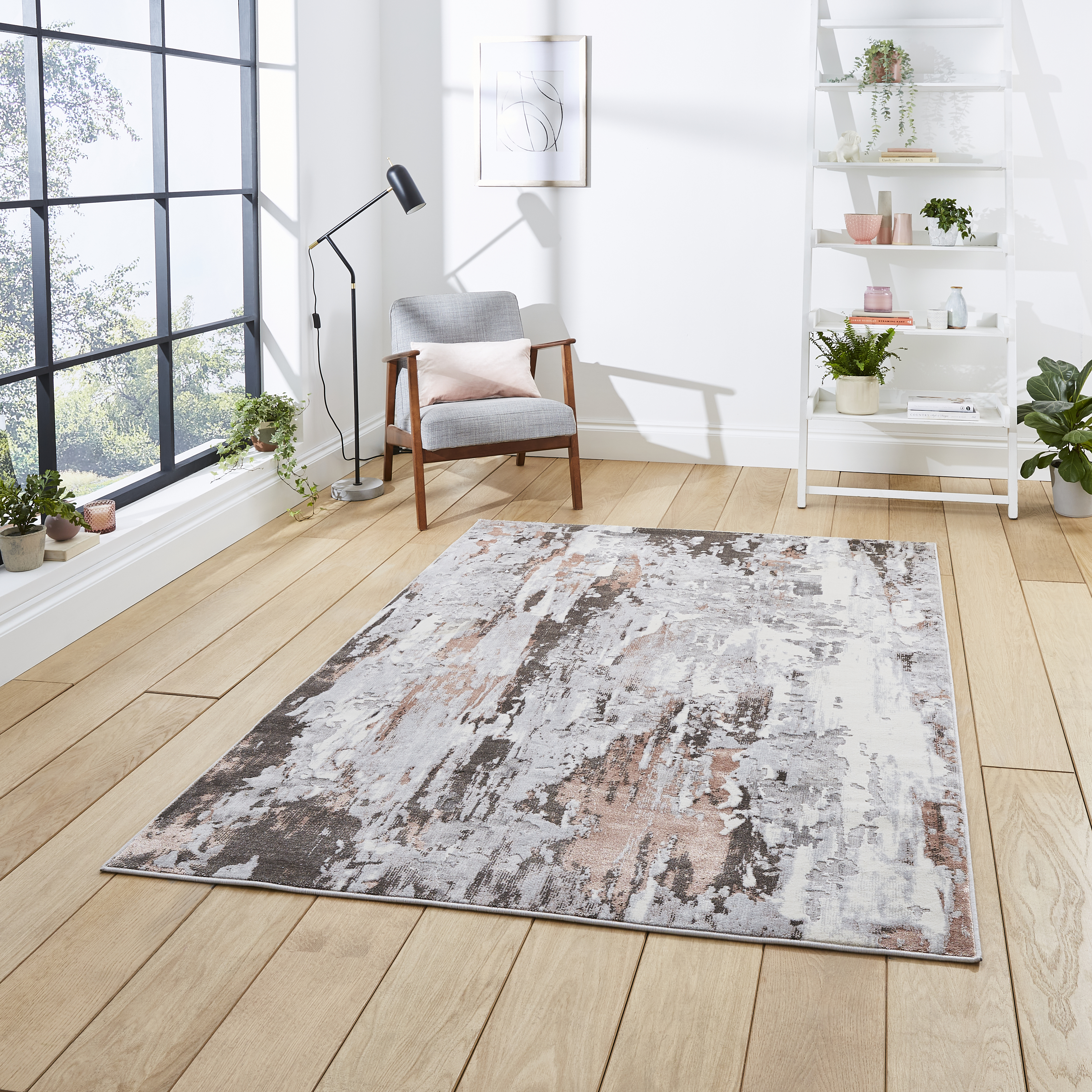 Apollo Gr580 Modern Abstract Distressed Rugs In Grey Rose